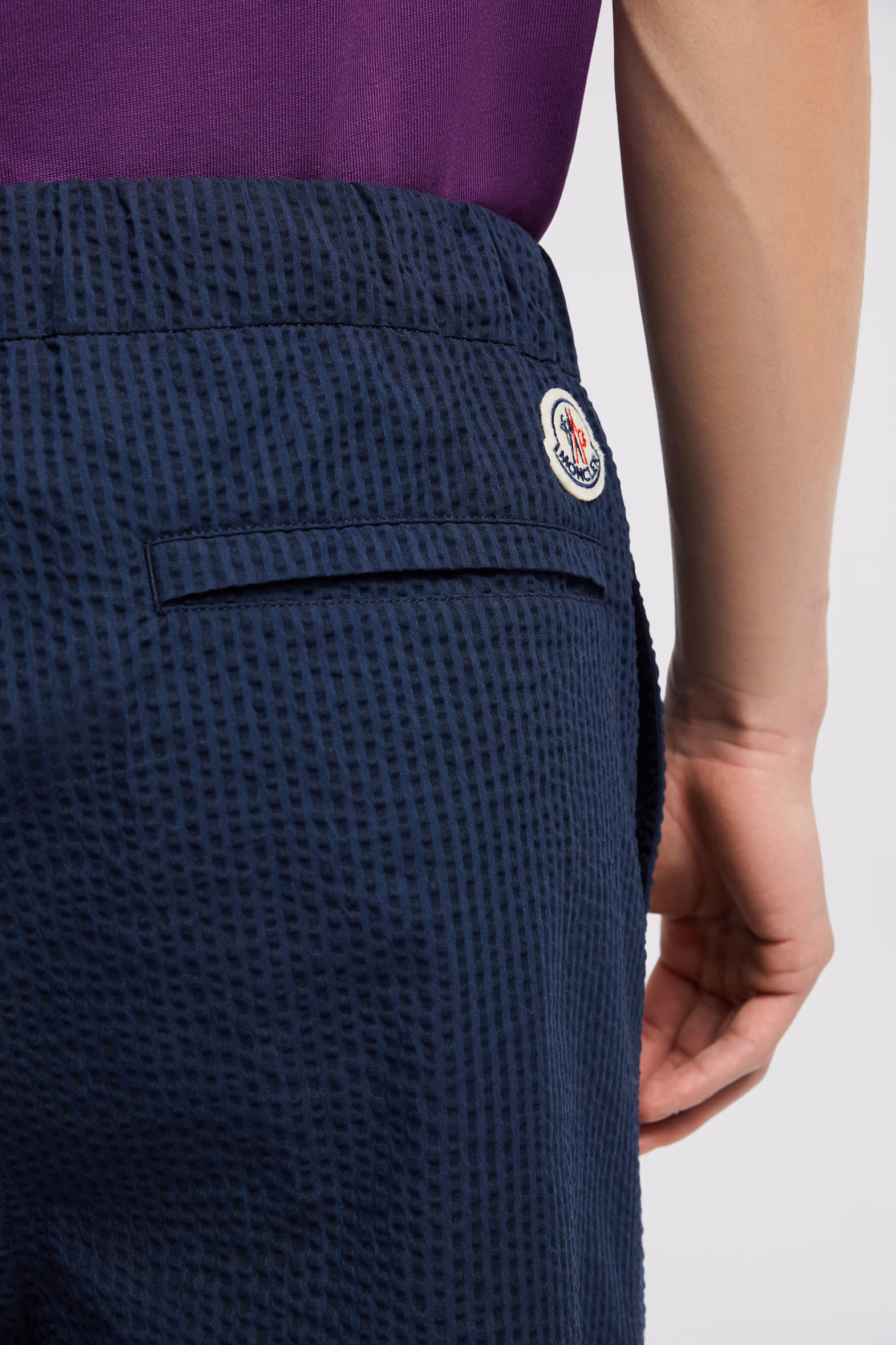 Belted Seersucker Shorts Men Dark Blue Moncler 6